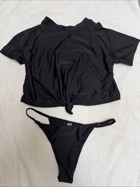 Black Women’s Two-Piece Swim Set — Cropped Tie-Front Top & Bikini Bottom